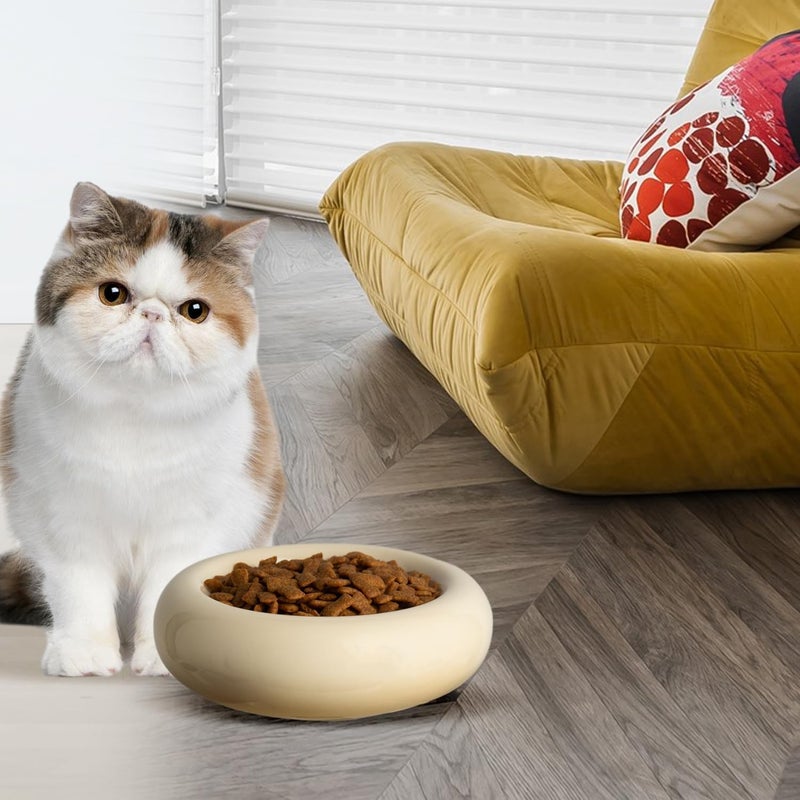 KTLECL 6.1 Inch Cat Bowls, 7 oz Ceramic Cat Food Bowl, Whisker Fatigue Relief Cat Bowl, Anti-Vomiting, Protect Spine, Perfect for Indoor Cats(2pc Yellow) - Image 4
